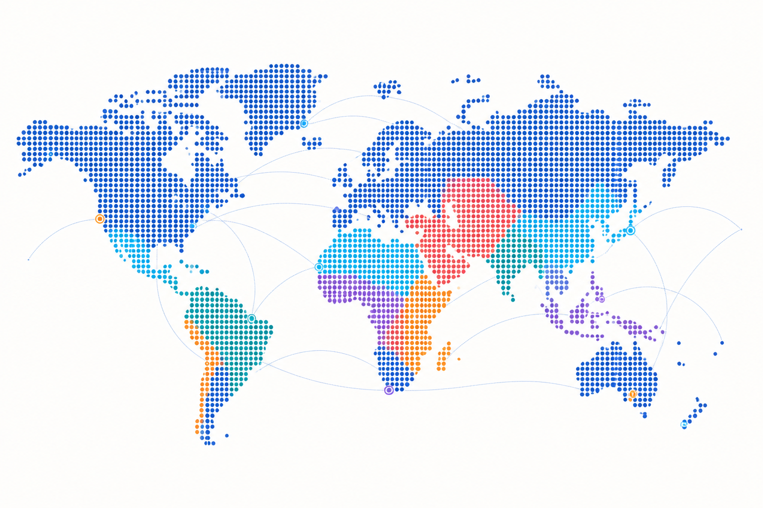 世界各地のデータのつながりを表したドット世界地図